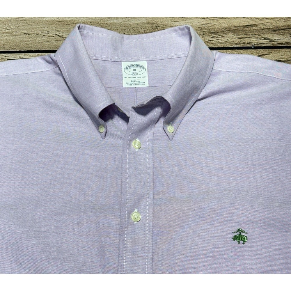 Brooks Brothers Shirt XL Purple Oxford Dress Shirt OCBD Slim Fit Non Iron Supima